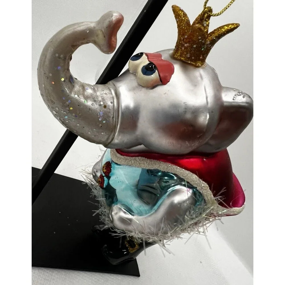 Glass Christmas ornament elephant with hat cape colorful approx 5